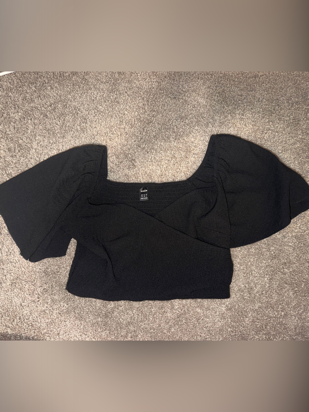 SHEIN Black Puff Sleeve Cropped Top for Kids